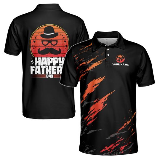 Discover Custom Name Father Gift for Dad Black Orange Stroke Men's Polo Shirt S-5XL