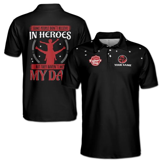 Discover Custom Name My Dad My Hero Father's Gift Men's Polo Shirt S-5XL