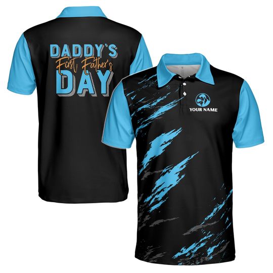 Discover Custom Name Funny First Fathers Day Gift for Dad Black Men's Polo Shirt S-5XL