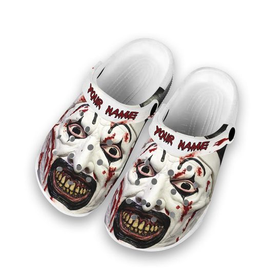 Discover Halloween Terrifier's Face Clogs Shoes, Horror Characters Custom Name Clogs