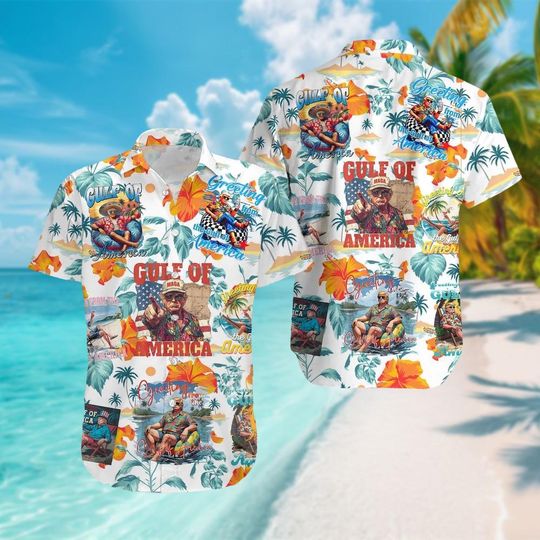 Discover Trump Greetings From The Gulf Of America Hawaiian Shirt, Trump Hawaii Shirt