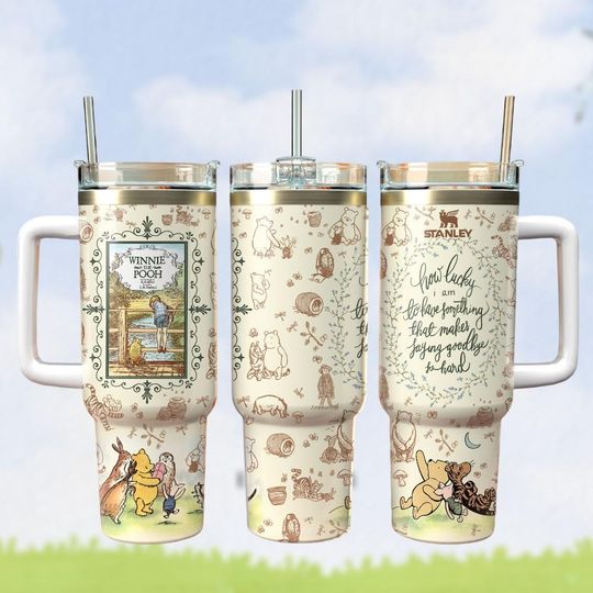 Discover winniee the poohh Tumbler 40oz, Cute Bear Cup with Handle, Best Gift for Book Lovers and Pooh Fans, Tumbler For Friends