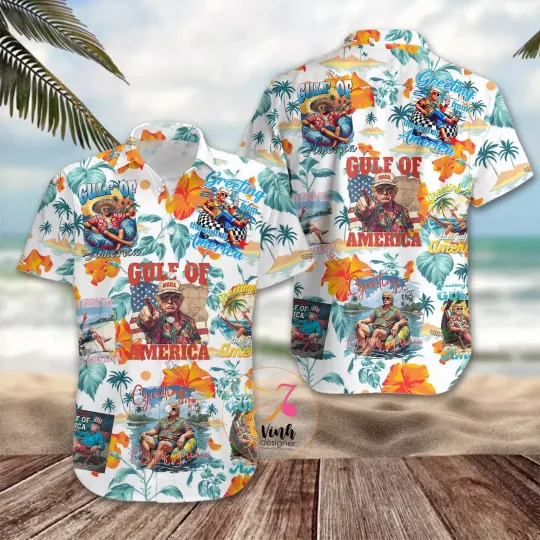 Discover Trump Greetings From The Gulf Of America Trump Floral Aloha Hawaiian Shirt