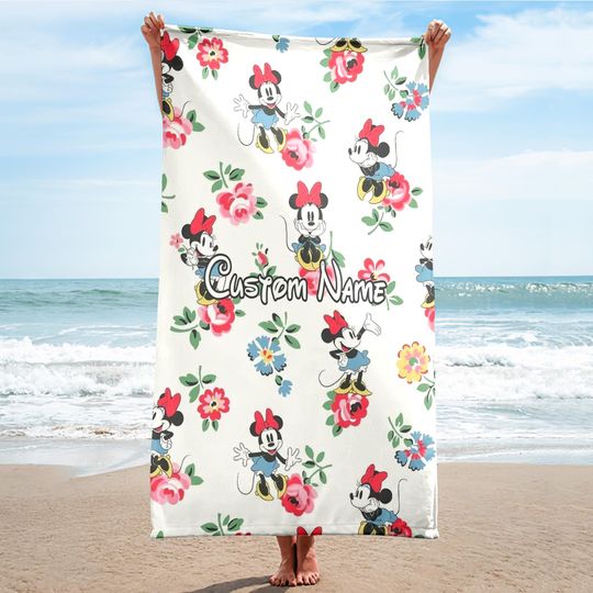 Discover Personalize Minniee Floral Beach Towels, Custom Name Beach Towels