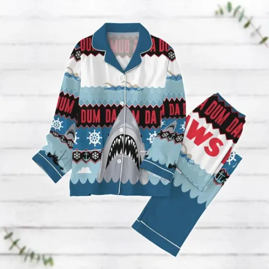 Discover Christmas Jaws Pajamas Set, Luxury Silk Pajamas Soft Sleepwear For Women