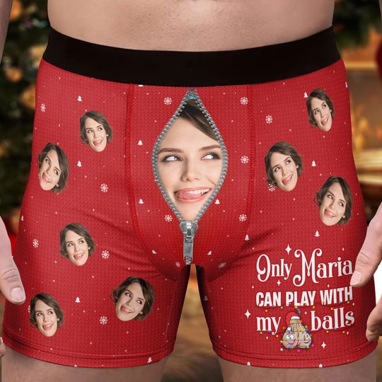 Discover Only Wife Can Play With My Balls - Personalized Photo Men's Boxer Briefs