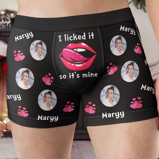 Discover I Licked It So It's Mine Funny Anniversary Gift - Personalized Photo Men's Boxer Briefs