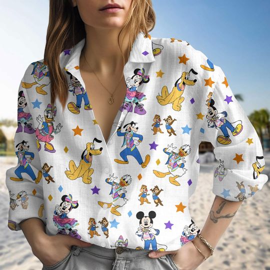 Discover Mickeyy and Friends Blouse Shirt, Disneyyland 70th Anniversary Blouse Women Shirt