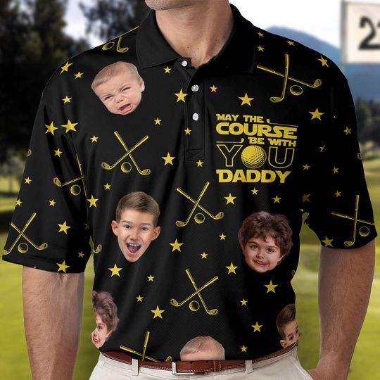Discover May The Course Be With You Daddy - Custom Faces - Personalized Photo Polo Shirt