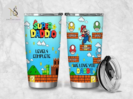 Discover Personalized Curved Super Daddio Tumbler, Mario Dad Gift, Super Dad Tumbler, Fathers Day Gift
