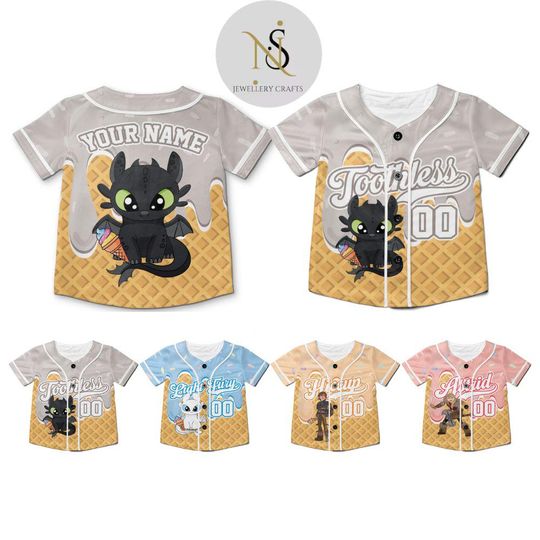 Discover Personalized How to Train Your Dragon Ice Cream Drip Baseball Jersey, Toothless Light Fury Dragon Jersey