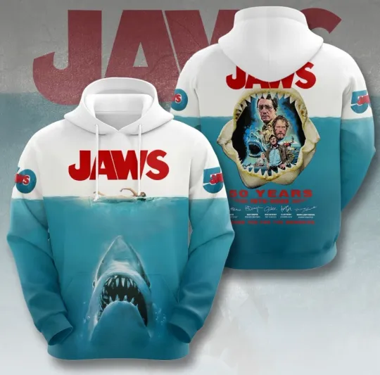 Discover J@ws 50th Anniversary 3D Hoodie, Exclusive Edition, Perfect Gift for Movie Fans