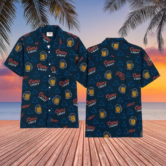 Discover Navy Blue Hawaiian Shirt with Yellow BeerS
