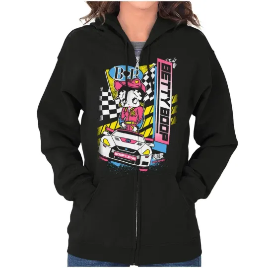 Discover Betty Boop Retro Cartoon Kanji Speed Racer Womens Zip Hooded Sweatshirt Hoodie