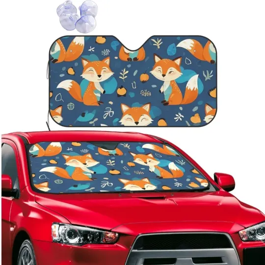 Discover Car Windshield Sunshade Foldable Front Windshield Shade Cartoon Fox Sunshade
