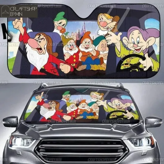 Discover Snoww Whitee And The Seven Dwarfs Driving Car Sun Shade, Snoww Whitee Grumpy
