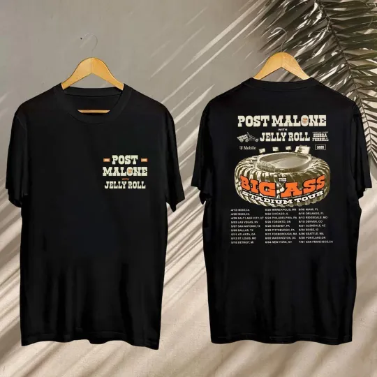 Discover Post Malone and Jelly Roll Tour Music Big Ass Stadium Tour 2025 T-Shirt