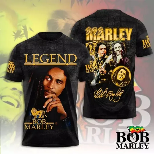 Discover Bob Marley Legend Signature Design 3D T-Shirt