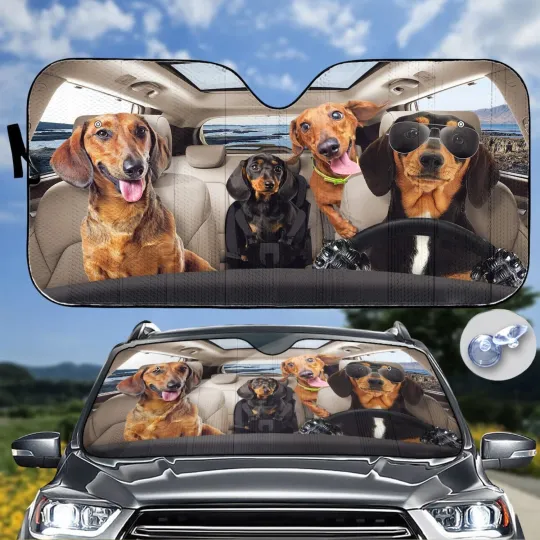 Discover Dachshund Family Car Sunshade, Dog Car Sun Shade, Dachshund Car Decoration