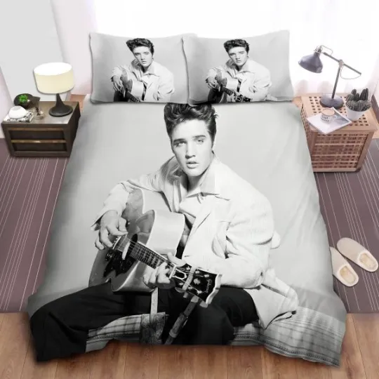 Discover Elvis Presley With Guitar In Black & White Full Bedding Duvet Cover Set