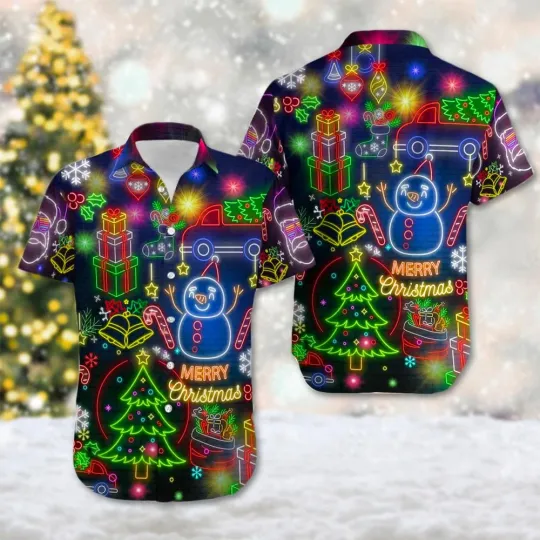 Discover Christmas Bright Neon Lighting Hawaiian Shirt Neon Lighting Button Up Shirt