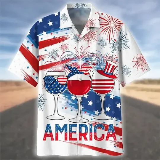 Discover Independence Day Wine Celebration Hawaiian Shirt