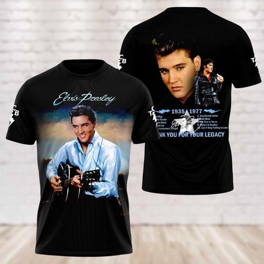 Discover Vintage Elvis Presley Shirt, Elvis King Of Rock 3D Rock N Roll Lover Gift, Elvis 1935 1977 Tee, Music Lover Gift