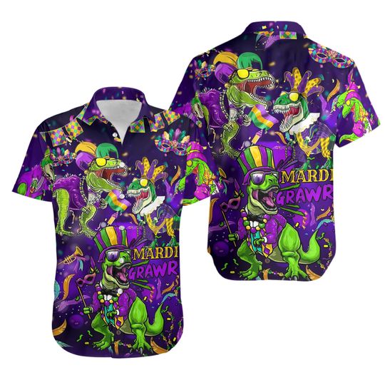 Discover Dinosaur Mardi Gras Happy Fat Tuesday Mardi Gras Celebrartion Hawaiian Shirt