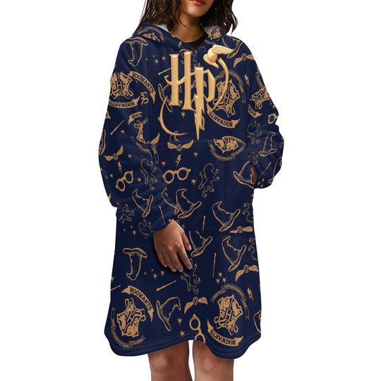 Discover Harry Potter Blue Embroided Logo Blanket Hoodie Womens