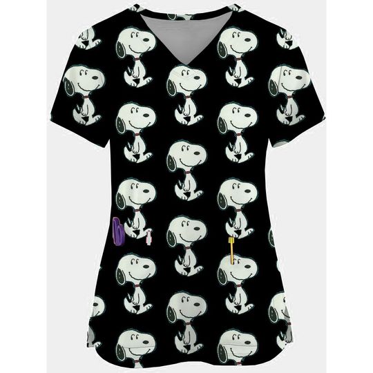 Discover Snoopy print Pet Hospital Work Scrubs Tops