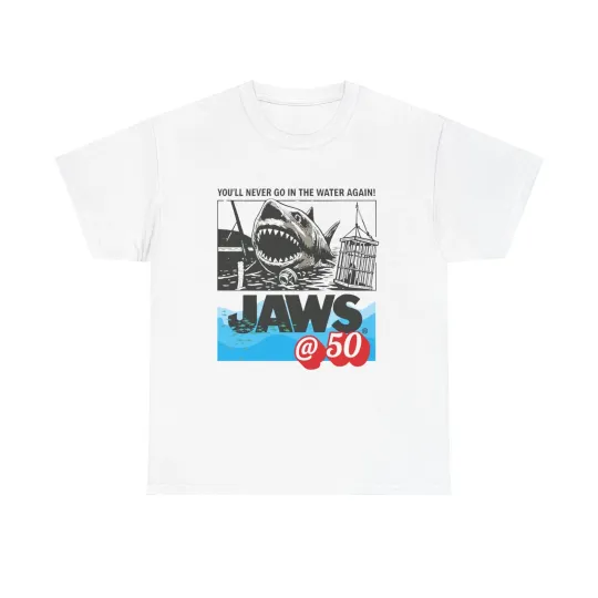 Discover Jaws @ 50 Unisex Heavy Cotton T-Shirt- Jaws 50th Anniversary