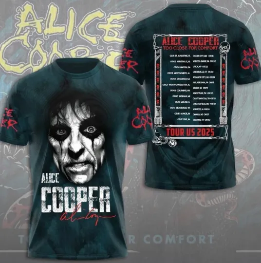 Discover Alice Cooper Tour 2025 Too Close For Comfort 3D T-Shirt Gift For Fans