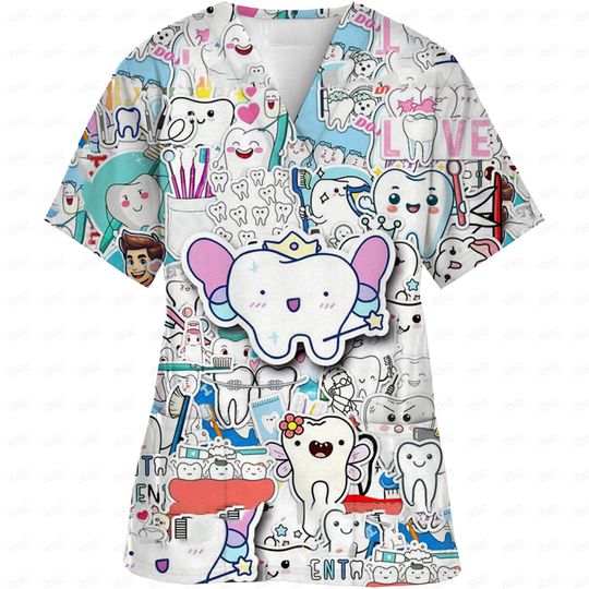 Discover Summer Women's Clothing With Teeth Scrubs Top