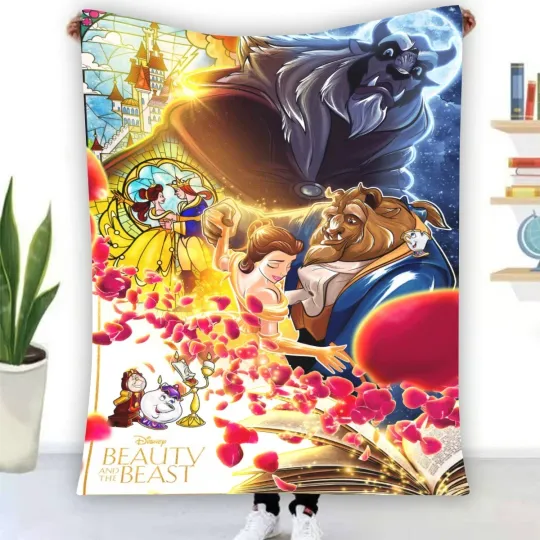 Discover Disneyyy Beautyy and The Beastt Warm Single-Side Printing Flannel Fleece Blanket