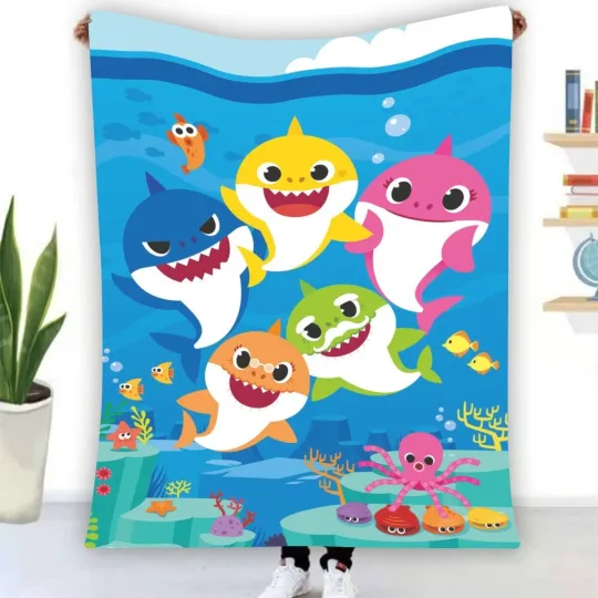 Discover Baby Shark Kids Song Cartoon  Warm Single-Side Printing Flannel Fleece Blanket