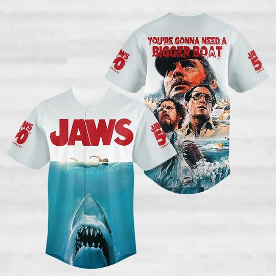 Discover Jaws 50th Anniversary Jersey, Shark Horror Baseball Jersey, Jaws 1775 2025