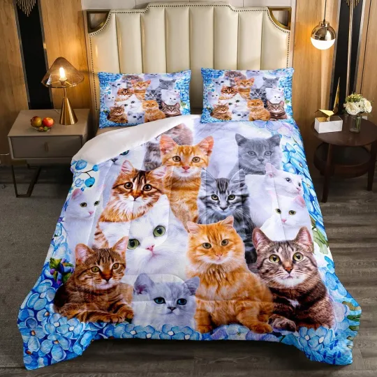 Discover Kawaii Animals Cute Comforter Twin Bedding Sets for Girls, Cartoon Cat Toddle...