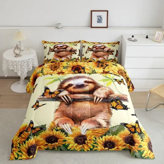 Discover Feelyou Cute Sloth Duvet Set Sunflower Sloth Comforter Set