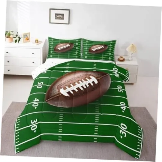Discover Football Bedding Set Rugby Sports Comforter Set for Kids Boys Twin