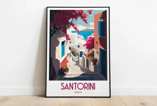 Discover Santorini Travel Print Wall Art Santorini Greece Wall Hanging