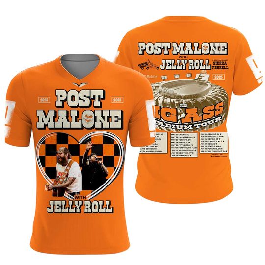 Discover Post Malone With Jelly Roll The Big Ass Stadium Tour 2025 T-Shirt