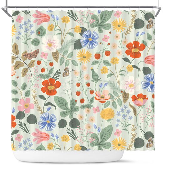 Discover Daisy Wildflower Shower Curtain Sage Green Blush Pink  Floral Themed Bathroom Bohemian