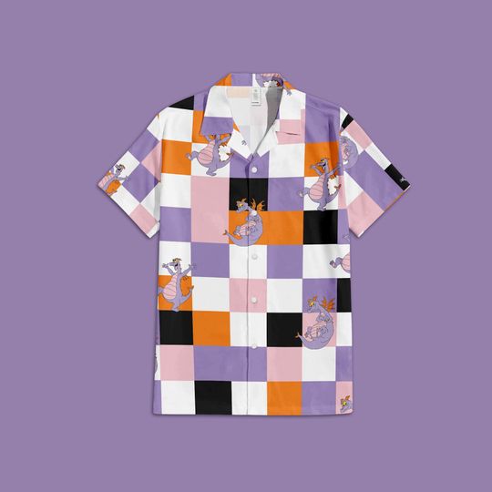 Discover Disneyyy Figment Button Up Shirt, Disneyyy Characters Figment Shirt, Disneyyy Button Down, Figment Hawaiian Checkered Shirt