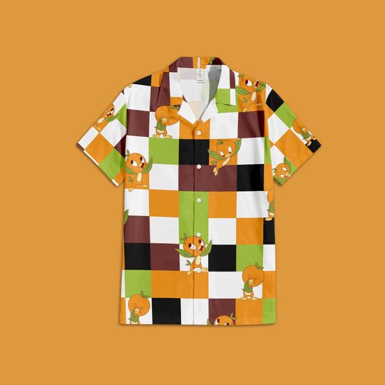 Discover Disneyyy Orange Bird Button Up Shirt, Disneyyy Characters Orange Bird Shirt, Disneyyy Button Down, Orange Bird Hawaiian Checkered Shirt