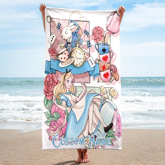 Discover Personalize Alice And White Rabbit Beach Towels