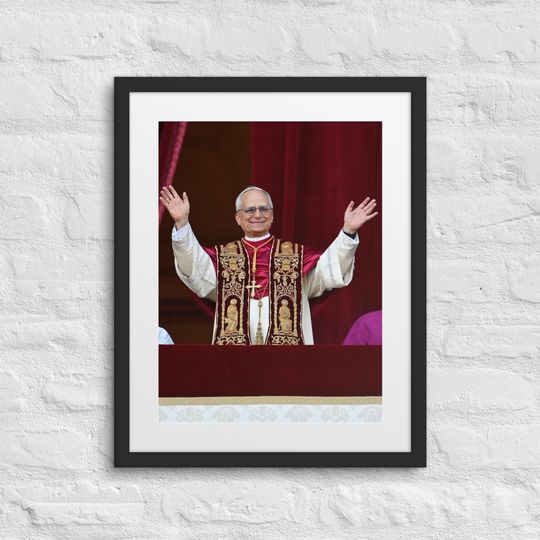 Discover Framed Photo of His Holiness Pope Leo XIV on St. Peters Loggia  2025 Papal