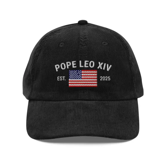 Discover Pope Leo XIV hat, Pope Leo 2025 embroidered corduroy cap, Pope Leo 14th hat