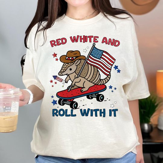 Discover Red White And Feral Feral Shirt, Funny USA Shirt, Red White and Roll With It Shirt