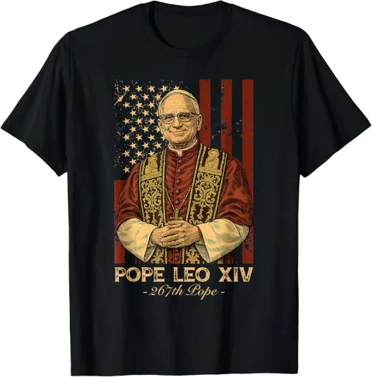 Discover Cardinal Robert Francis Prevost Pope Leo XIV American Flag T-Shirt