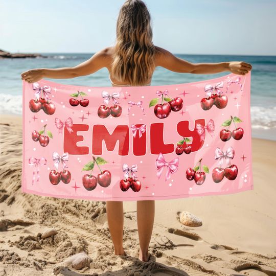 Discover Custom Cherry Towel, Pink Cherry Towel, Ribbon Towel, Pink Coquette Bows